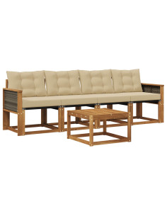 Set di divani da esterno con cuscino 5 pcs Naturale e Beige