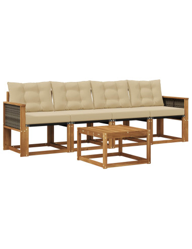 Set di divani da esterno con cuscino 5 pcs Naturale e Beige