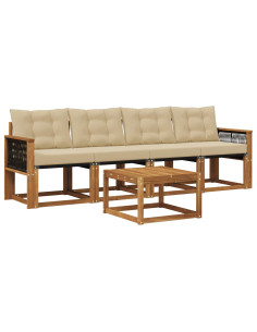 Set di divani da esterno con cuscino 5 pcs Naturale e Beige