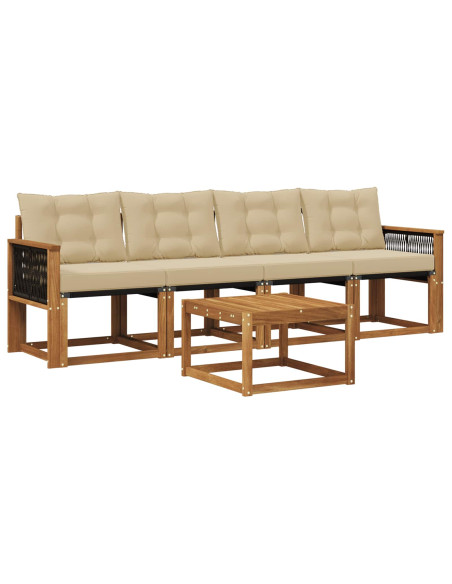 Set di divani da esterno con cuscino 5 pcs Naturale e Beige