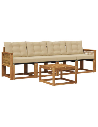 Set di divani da esterno con cuscino 5 pcs Naturale e Beige