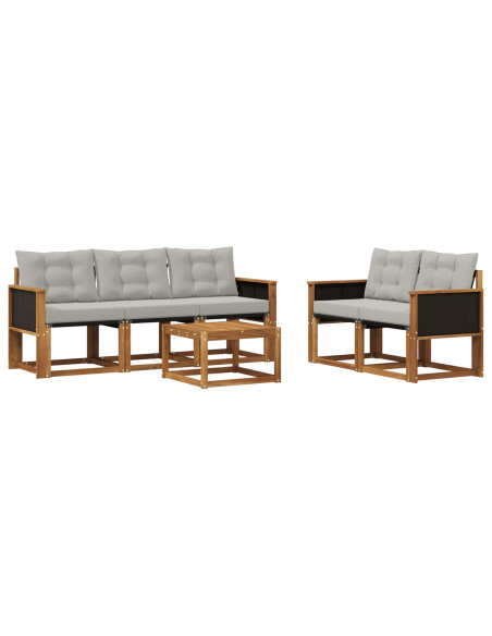 Set di divani da esterno 6 pcs Naturale e Grigio Chiaro