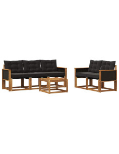 Set di divani da esterno con cuscino 6 pcs Naturale e Nero