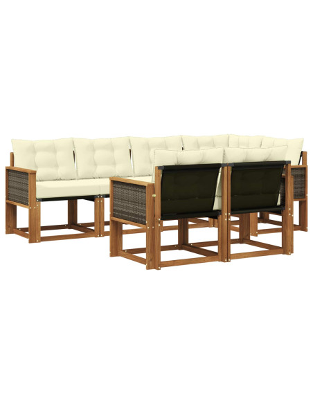 Set di divani da esterno con cuscino 7 pcs Naturale e Crema