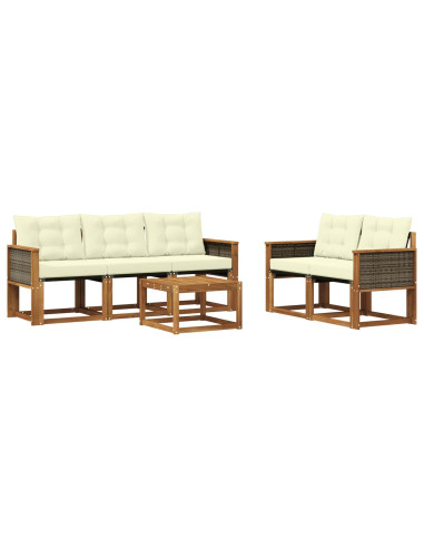 Set di divani da esterno con cuscino 6 pcs Naturale e Crema