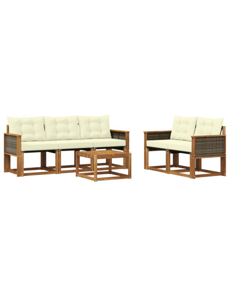 Set di divani da esterno con cuscino 6 pcs Naturale e Crema
