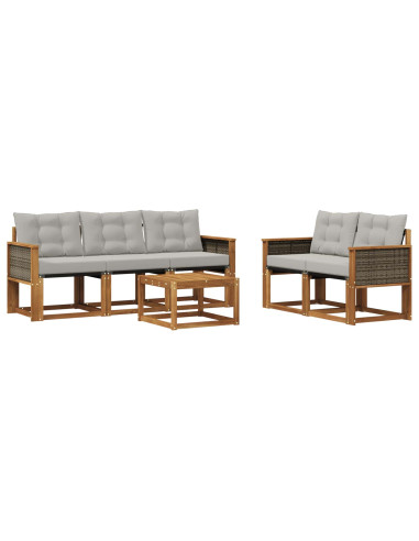 Set di divani da esterno 6 pcs Naturale e Grigio Chiaro