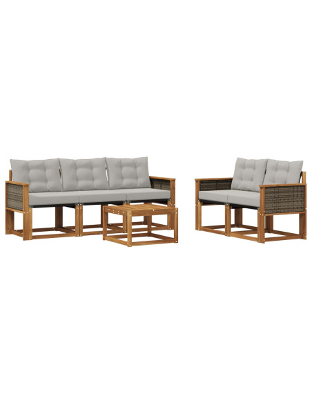 Set di divani da esterno 6 pcs Naturale e Grigio Chiaro