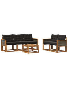 Set di divani da esterno con cuscino 6 pcs Naturale e Nero