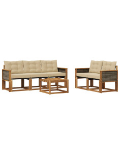 Set di divani da esterno con cuscino 6 pcs Naturale e Beige