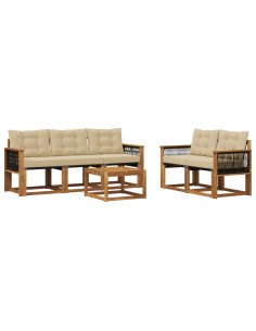 Set di divani da esterno con cuscino 6 pcs Naturale e Beige