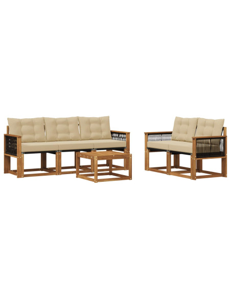 Set di divani da esterno con cuscino 6 pcs Naturale e Beige