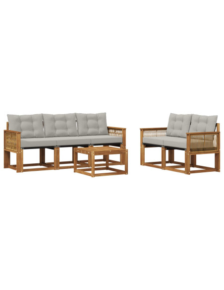 Set di divani da esterno 6 pcs Naturale e Grigio Chiaro