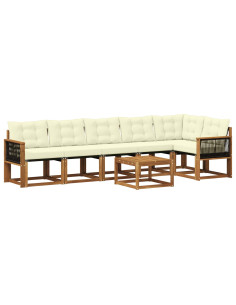 Set di divani da esterno con cuscino 7 pcs Naturale e Crema