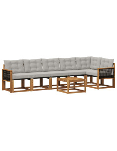 Set di divani da esterno 7 pcs Naturale e Grigio Chiaro