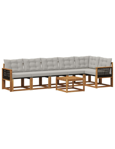 Set di divani da esterno 7 pcs Naturale e Grigio Chiaro