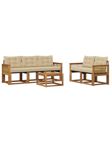 Set di divani da esterno con cuscino 6 pcs Naturale e Beige