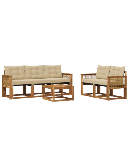 Set di divani da esterno con cuscino 6 pcs Naturale e Beige
