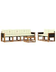 Set di divani da esterno con cuscino 7 pcs Naturale e Crema