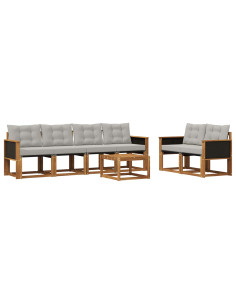 Set di divani da esterno 7 pcs Naturale e Grigio Chiaro