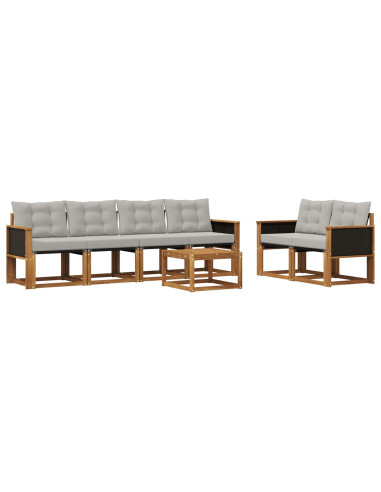 Set di divani da esterno 7 pcs Naturale e Grigio Chiaro