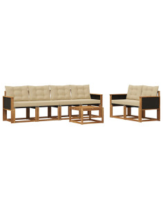 Set di divani da esterno con cuscino 7 pcs Naturale e Beige
