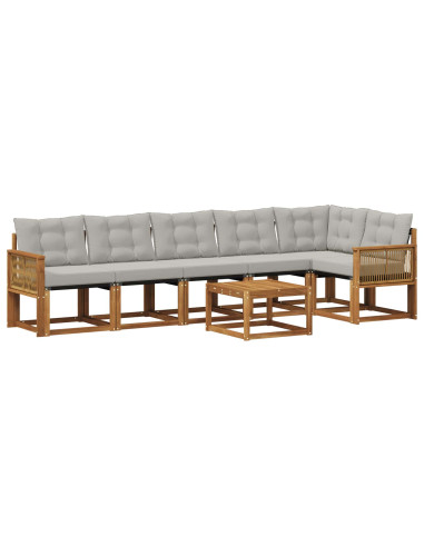 Set di divani da esterno 7 pcs Naturale e Grigio Chiaro