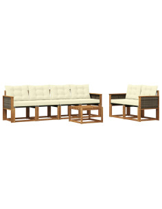 Set di divani da esterno con cuscino 7 pcs Naturale e Crema