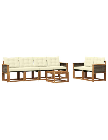 Set di divani da esterno con cuscino 7 pcs Naturale e Crema