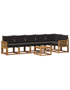 Set di divani da esterno con cuscino 7 pcs Naturale e Nero