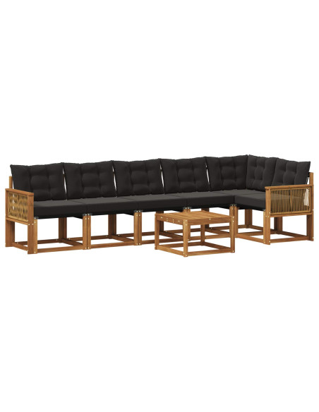 Set di divani da esterno con cuscino 7 pcs Naturale e Nero