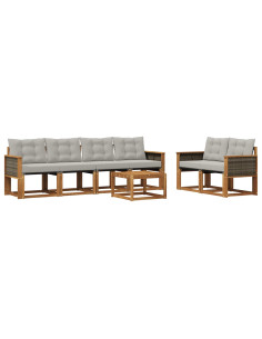 Set di divani da esterno 7 pcs Naturale e Grigio Chiaro