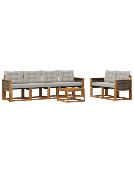 Set di divani da esterno 7 pcs Naturale e Grigio Chiaro
