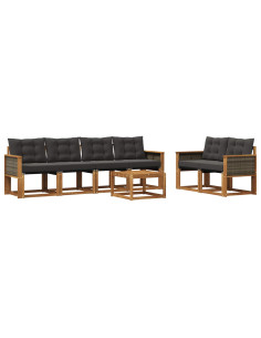 Set di divani da esterno con cuscino 7 pcs Naturale e Nero