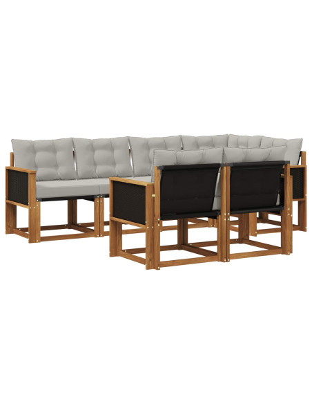 Set di divani da esterno 7 pcs Naturale e Grigio Chiaro
