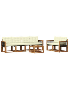 Set di divani da esterno con cuscino 7 pcs Naturale e Crema