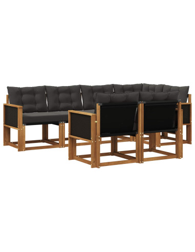 Set di divani da esterno con cuscino 7 pcs Naturale e Nero