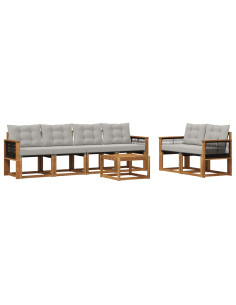 Set di divani da esterno 7 pcs Naturale e Grigio Chiaro