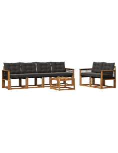 Set di divani da esterno con cuscino 7 pcs Naturale e Nero