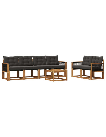 Set di divani da esterno con cuscino 7 pcs Naturale e Nero