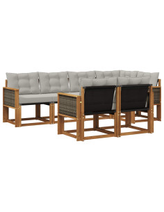 Set di divani da esterno 7 pcs Naturale e Grigio Chiaro