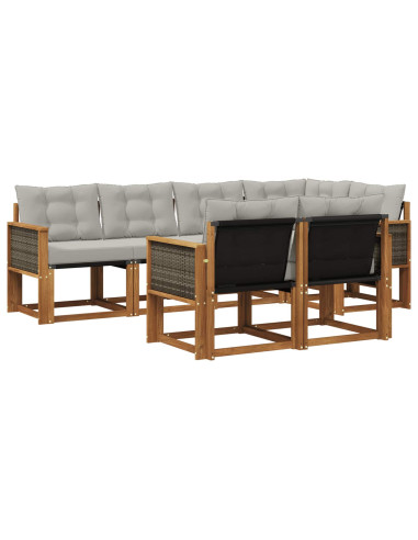 Set di divani da esterno 7 pcs Naturale e Grigio Chiaro