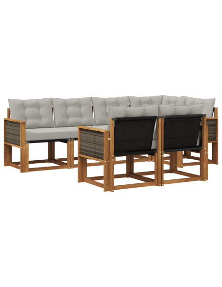 Set di divani da esterno 7 pcs Naturale e Grigio Chiaro