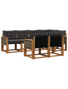 Set di divani da esterno con cuscino 7 pcs Naturale e Nero