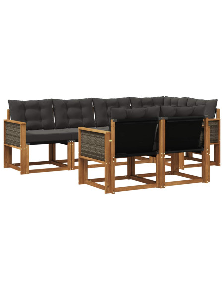 Set di divani da esterno con cuscino 7 pcs Naturale e Nero