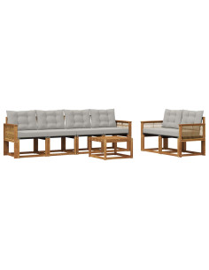 Set di divani da esterno 7 pcs Naturale e Grigio Chiaro