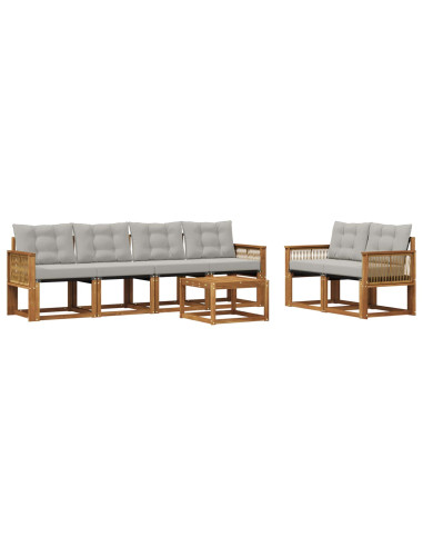 Set di divani da esterno 7 pcs Naturale e Grigio Chiaro