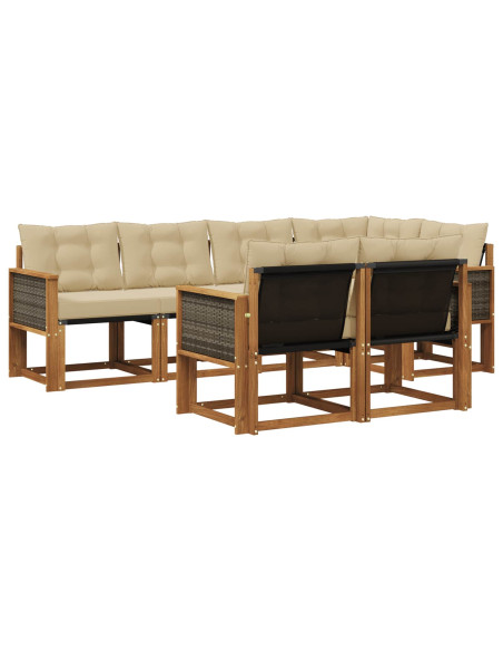 Set di divani da esterno con cuscino 7 pcs Naturale e Beige
