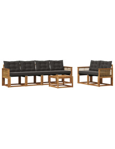 Set di divani da esterno con cuscino 7 pcs Naturale e Nero