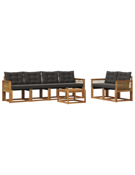 Set di divani da esterno con cuscino 7 pcs Naturale e Nero